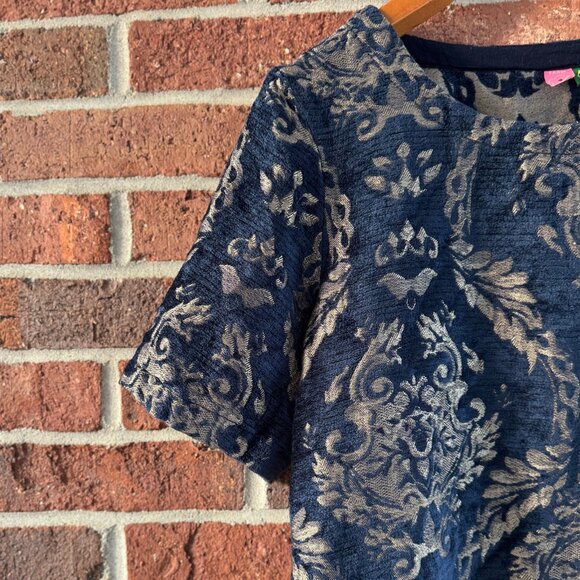 Farm Rio Jacquard Navy Gold Baroque Top M - Picture 6 of 10